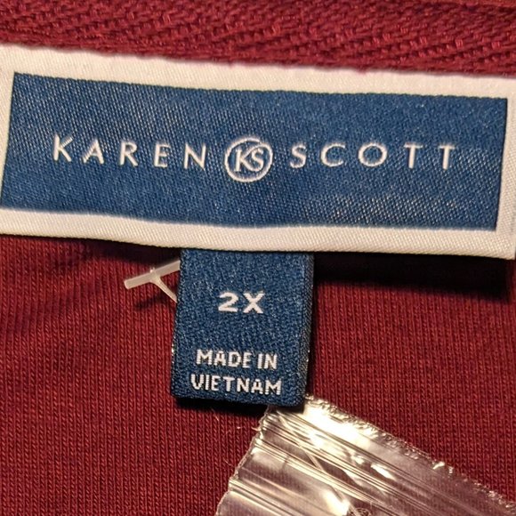 NWT Karen Scott Plus Size V-Neck Woven Top, Merlot, 2X - Picture 8 of 10
